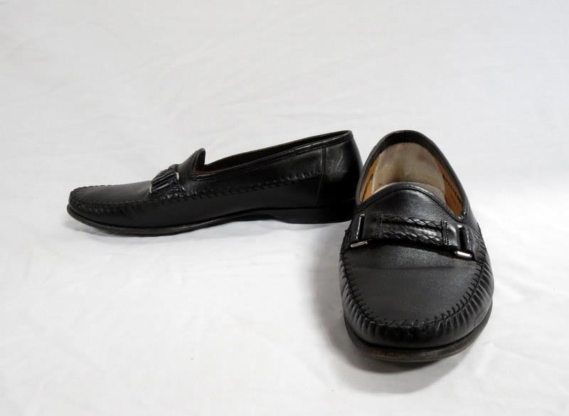 Santoni Mens Dress Shoes Black Penny Loafers Size 11.5D UK 