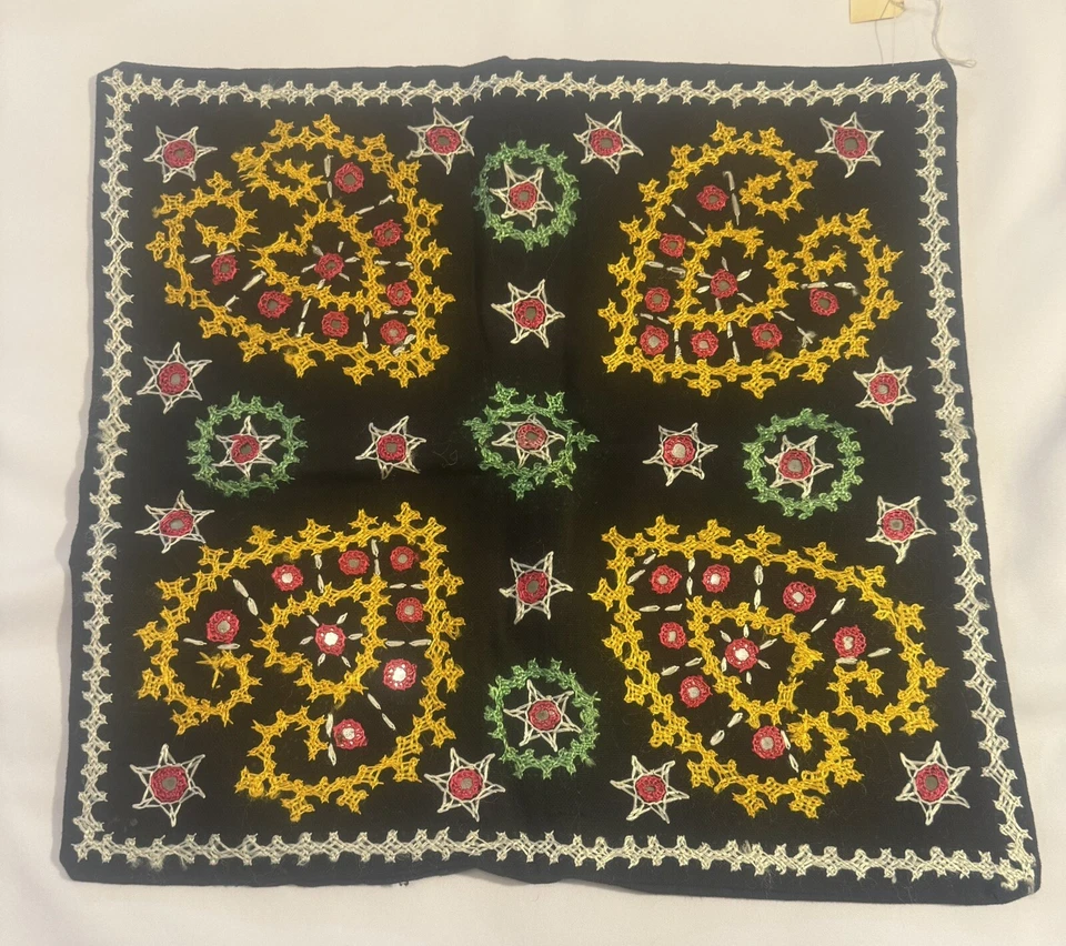 2 Vintage Embroidered Pillow Covers W/ Mirrors & Snap Closure 18” X 18” - Image 4 of 4