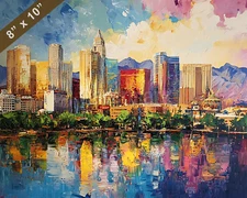 Las Vegas Strip with mountains oil painting 8x10 Print