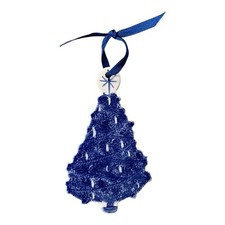 Artisan Handcrafted Glazed Blue Ceramic Christmas Tree Shape Ornament Polish