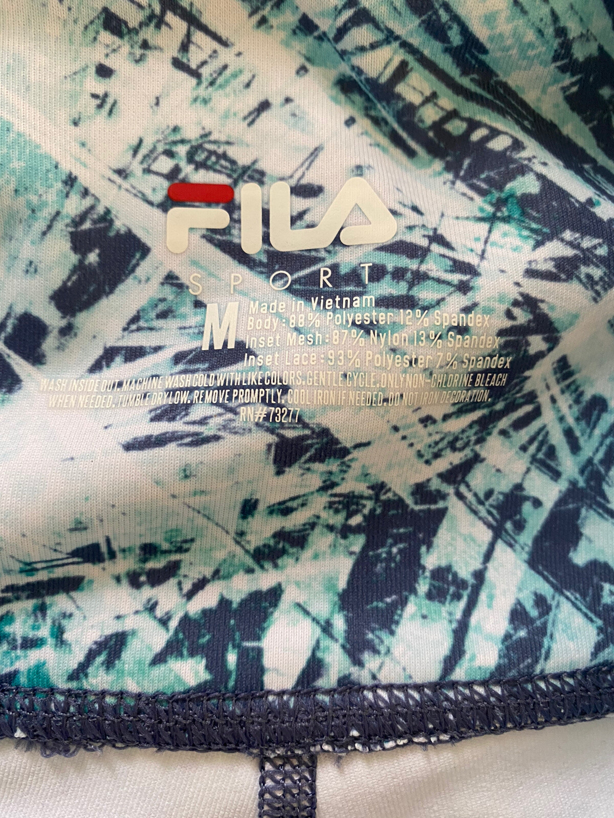 Donna FILA SPORT vita alta stampa palma Capris blu verde bordo pizzo medio