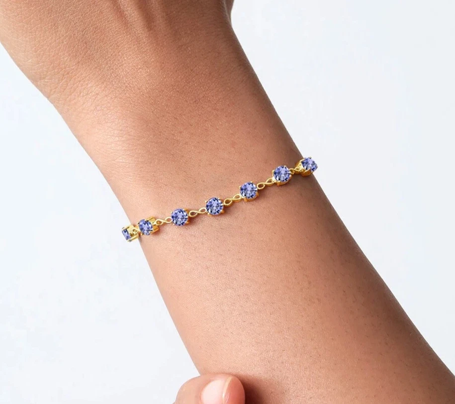 Brazalete Bolo Tenis Acabado Oro Amarillo 14K Simulado 3 MM Corte Redondo Tanzanita Foto 3 de 4