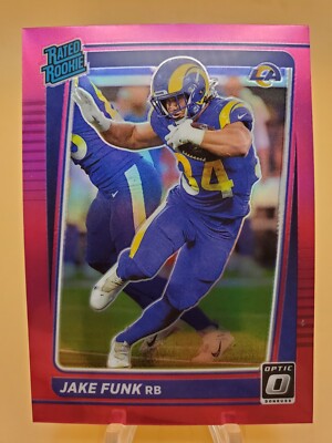 2021 Donruss Optic Pink Prizm Card #295 Jake Funk Los Angeles Rams RC
