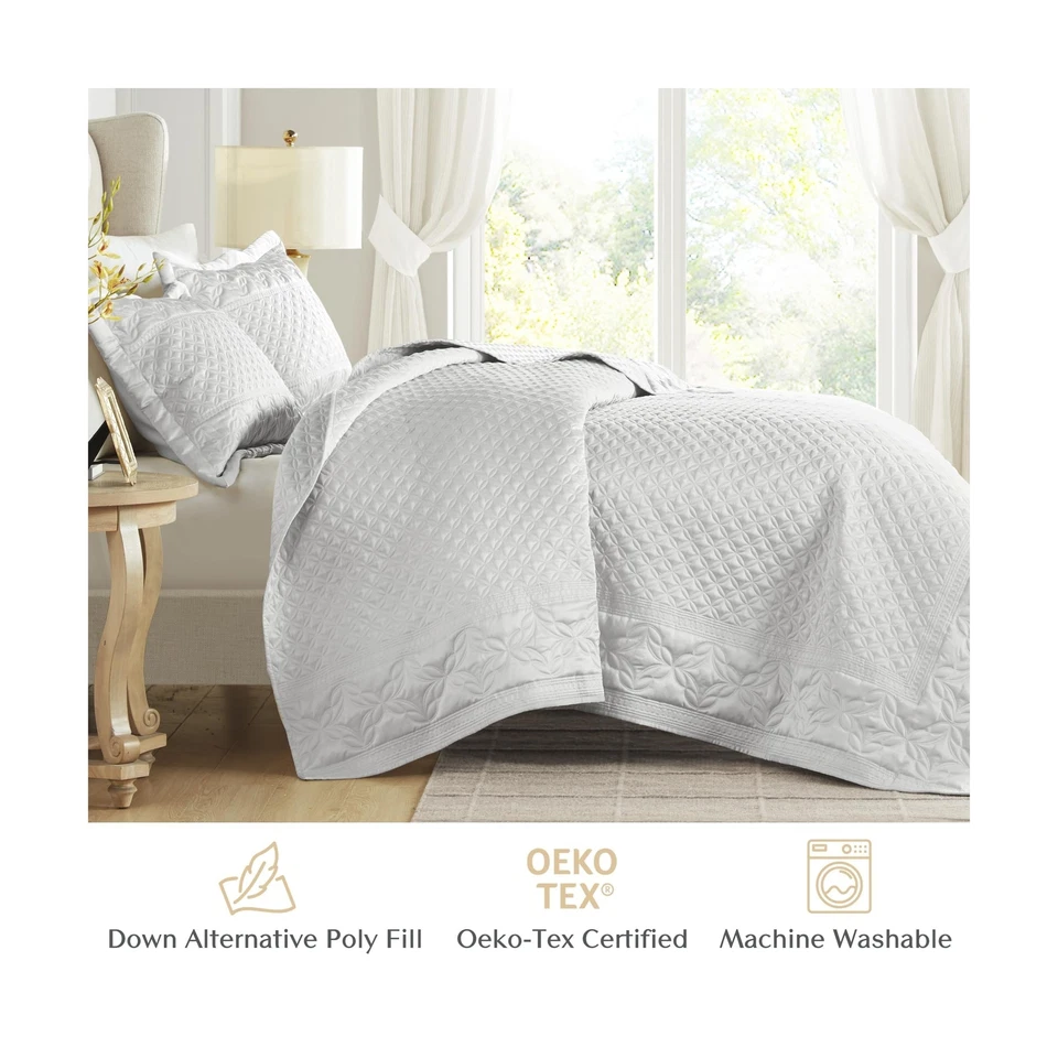 CROSCILL Quilt Set Luxe Ornamental Motif Embroidery Quilting, Oversized Cover... - Image 3 of 4