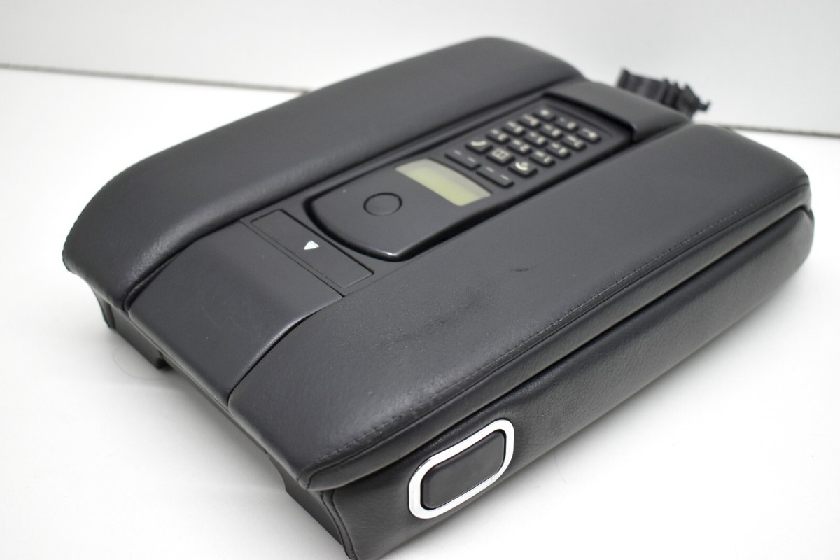 BMW E38 Rare Genuine Black Leather Front Armrest Phone CHROME 
