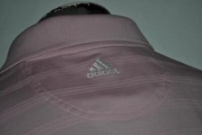36714 Adidas Golf Polo Shirt Pink Striped Polyester Size Medium Mens