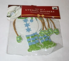 Bed Bath & Beyond Set of 4 Snowman Utensil Holders Holiday Christmas NEW