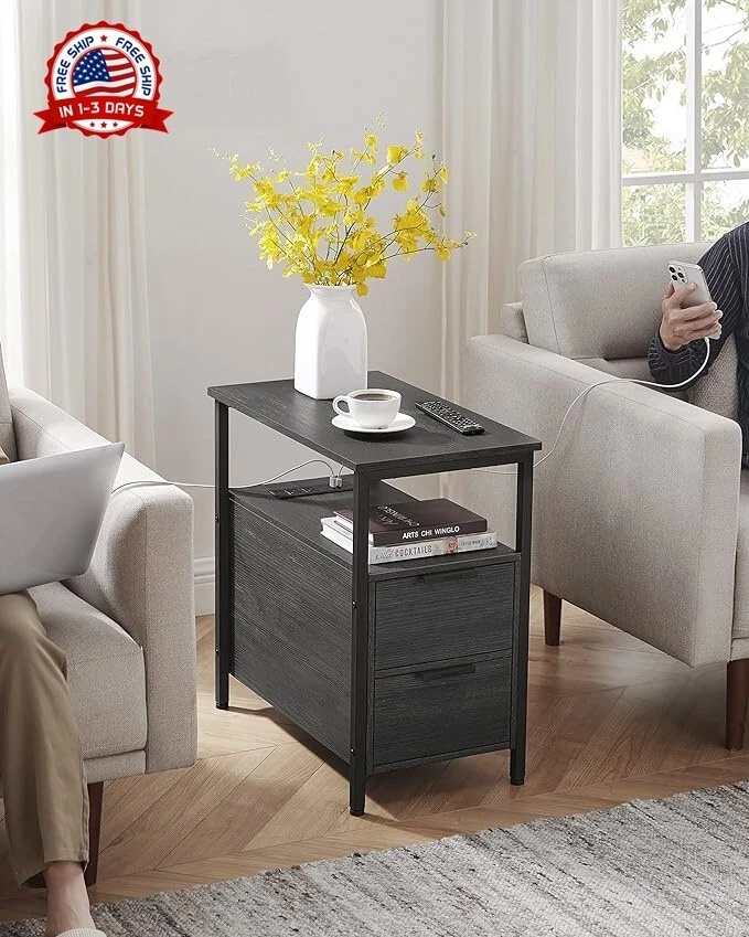 Mesa Auxiliar Con Estación De Carga, Mesa Auxiliar Estrecha Con 2 Cajones NUEVO. - Image 2 of 4