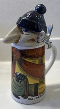 Gerzit Gerz Original "Ski und Rodeln gut! " German Beer Stein Figural New