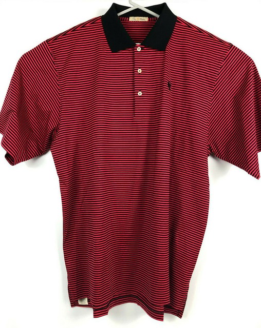 Peter Millar Mens Polo Golf Shirt XL Red With Black Stripes Nice! eBay
