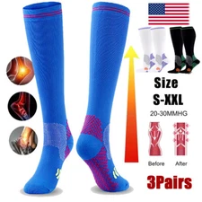 3Pairs Men's Diabetic Over The Calf - Knee High Compression Cotton Crew Socks