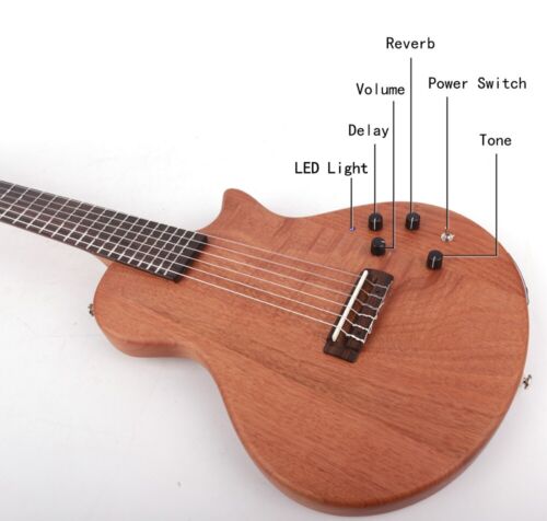 chitarra elettrica classica corda silenziosa nylon portatile da viaggio costruita in effetto - Foto 6 di 7