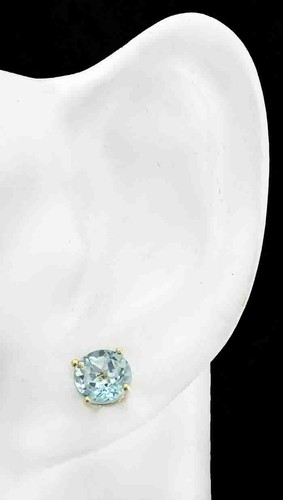GENUINE 1.38 Cts AQUAMARINE STUD EARRINGS .925 Sterling Silver - NEW WITH TAG - Picture 3 of 3
