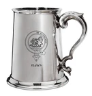 Haws Family Crest Polished Pewter 1 Pint Tankard with Scroll handle