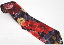 John Weitz Men's Wide Necktie Red Gray Yellow Painted Flowers Casual Business