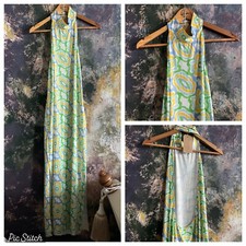 MAXI DRESS 60s 70s HALTERNECK PSYCHEDELIC WOMENS SIZE S VGC WORN ON FILM