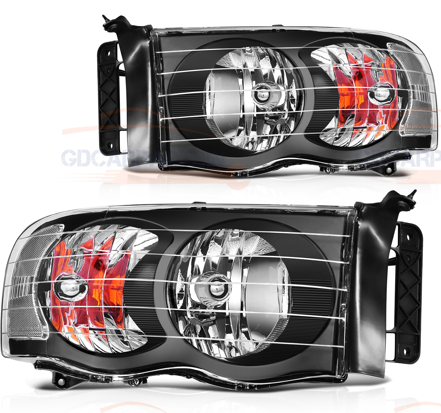 For 2002-2005 Dodge Ram Headlights Assembly Pair Black Housing Front Headlamp