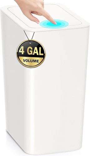 4 Gallon Bathroom Small Trash Can with Lid, 15L Slim Garbage Bin Wastebasket wit