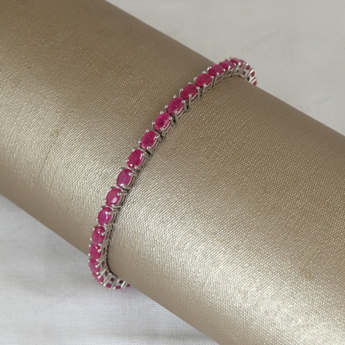 Natural Ruby Tennis Bracelet 925 Sterling Silver Bracelet Gemstone Bracelet - Picture 2 of 6