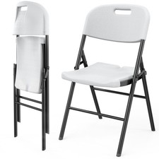 Set of 2 Commercial Folding Chairs Seat Event Set for Outdoor Garden White