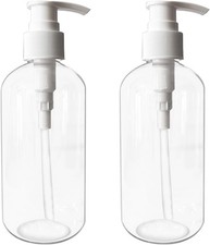 2 Pack Empty Plastic Bottles with Pump Dispenser, 8 oz, Clear/White, Refillable