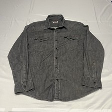 Wrangler Western Shirt Men's M Gray Denim Pearl Snap Chambray Cowboy