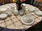 Vintage Anchor Hocking Fire King Srv 6 White Milk Glass Shell Gold Rim  Dishes