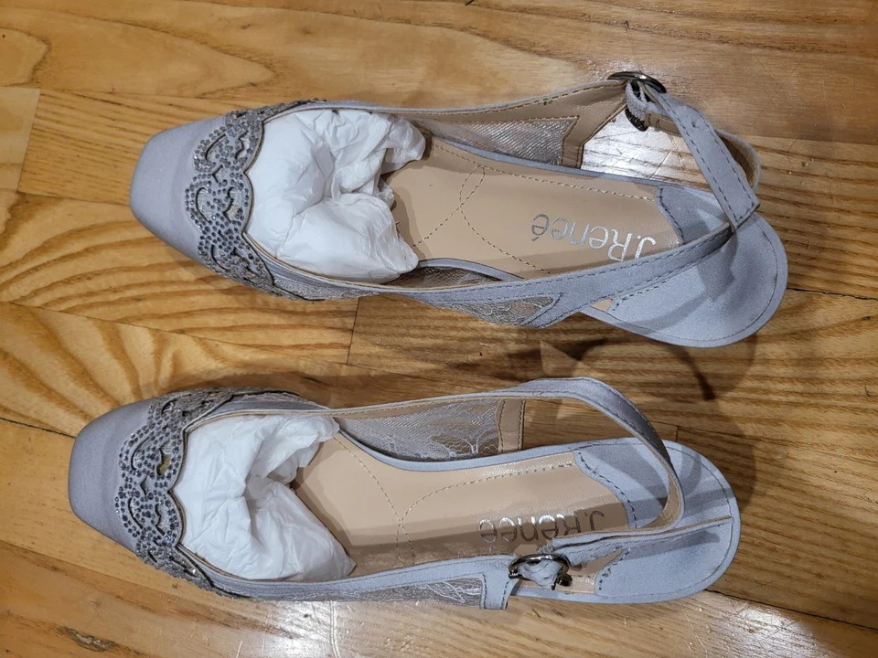 Zapatos de salón para mujer J. Renee Falece de encaje/satén gris acero 8,5 M tacón bloque Foto 3 de 4