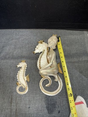 Amazing Vintage Chalkware Mermaid Seahorse Set 12 