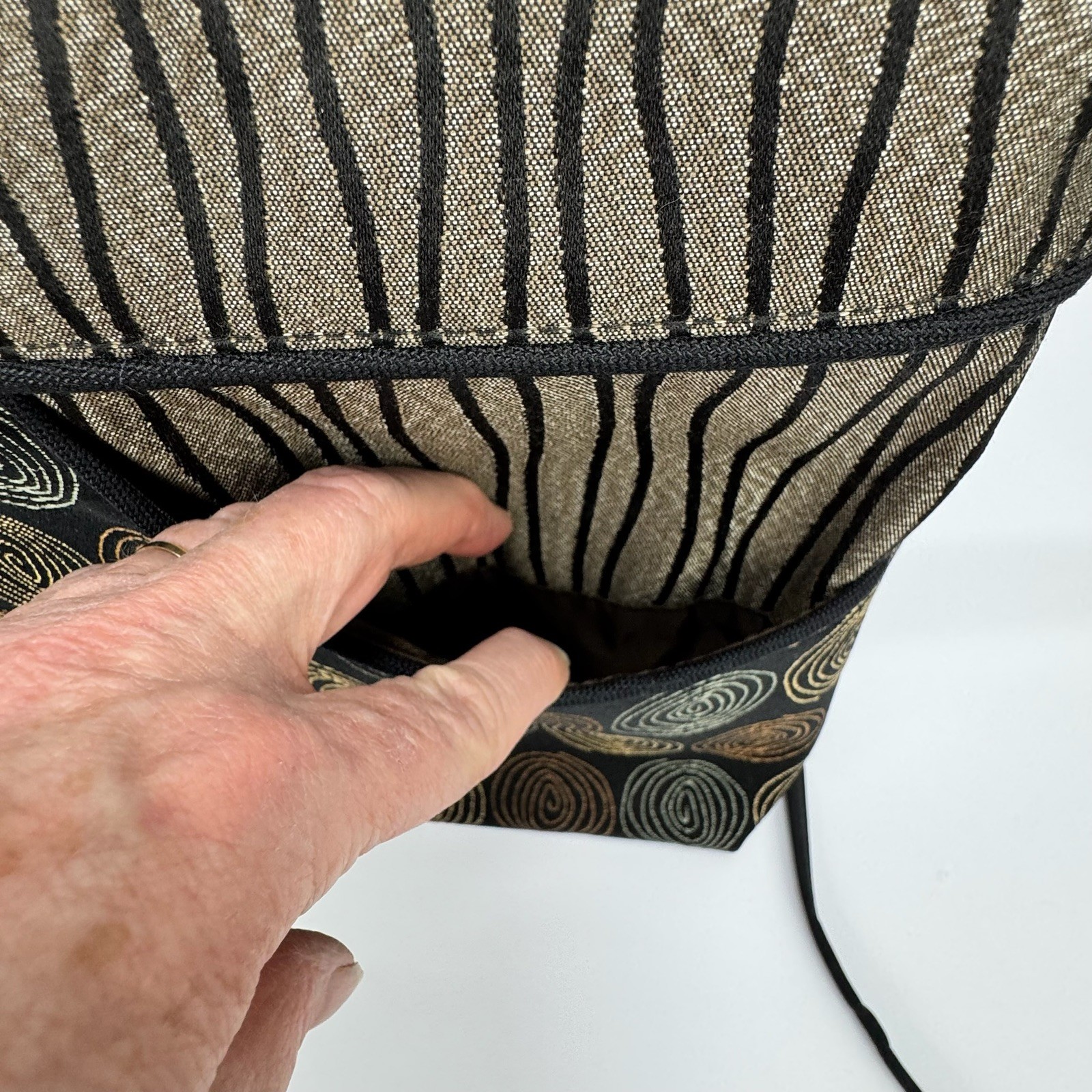 Brown Geometric Patchwork Tapestry Crossbody Bag … - image 3