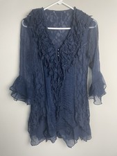 VTG Fairy Grunge Whimsigoth Silk Lace Flowy Boho Goth Dark Femme Top Vampcore