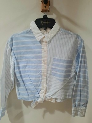 New Jessica Simpson Girls Collard  Top Button Up Blue White Size Small 7 Pocket 