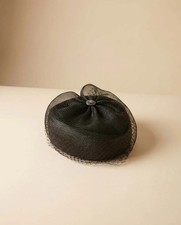 Vintage 1990s Black Veiled Pillbox Hat Netting Cocktail Hat Minimalist Formal