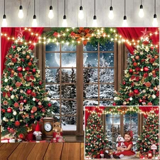 Christmas Window Photography Backdrop 7x5FT Rustic Winter Night Photo Prop