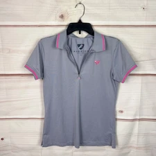 Aubrion Top Women S Gray 1/4 Zip Polo Shirt Equestrian Short Sleeve Collar Solid