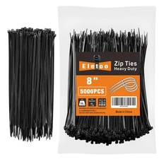 8 Inch Black Zip Ties (5000 Pack), 35 LBS Tensile Strength, Self-Locking Nylo...
