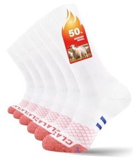 Merino Wool Thermal Socks for Men Women, Cushioned Performance Medium White