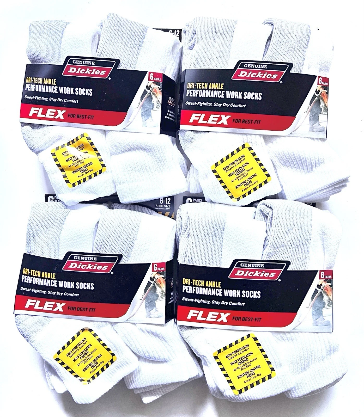 Dickies Men's Dri-tech Moisture Control Ankle Socks 24 Pair Size 6-12 White/Gray