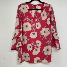 Skies Are Blue Urban Outfitters Pink Floral Bell Sleeve Blouse Womens 1X Shirt