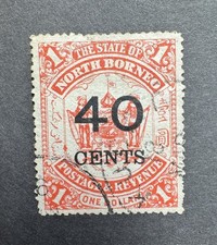 North Borneo 1894 SG91 40c On $1 Scarlet USED CDS - CAT &pound;65