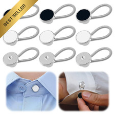 9Pc Collar Extenders Elastic Button Extenders Black White Silver Shirt Set
