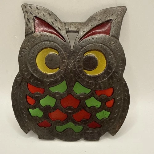 VTG MCM Cast Iron & Stain Glass Owl Trivet 60-70s  Kitschy Decor video thumbnail