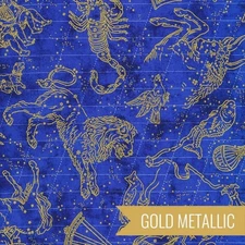 Kaufman Fabric STAR MAPS Navy/Gold. Astrological Fat Quarter