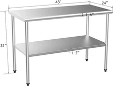 48'' x 24'' Stainless Steel Table for Prep&Work Commercial Worktable Heavy Duty