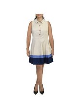 VINCE CAMUTO Womens Beige Lined Button Front Sleeveless Fit + Flare Dress 12