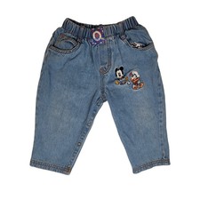 Vintage Micky  Co. Blue Denim Trousers w Embroidered Disney Characters Sz 18M