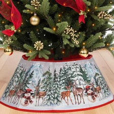 24-Inch Decorative Christmas Tree Collar with Snowman and Elk Design
