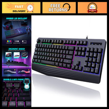 RGB Gaming Keyboard, 7-Color LED Backlit, 104 Keys, Quiet Waterproof USB for P