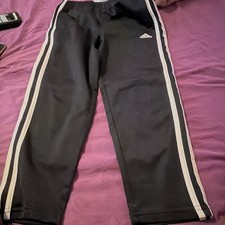 adidas Kids Black Track Pants White Side Stripes Polyester