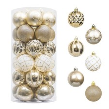 Valery Madelyn Christmas Ornaments Set, 30ct 2.36 Inches White and Gold Shatt...
